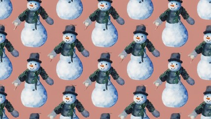 Seamless watercolor pattern with snowman