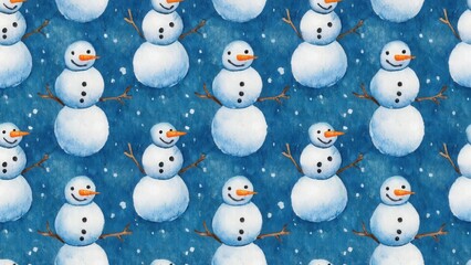 Seamless watercolor pattern with snowman