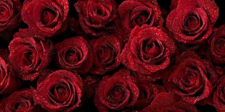 Velvet Touch: Dew-Kissed Red Roses in Full Bloom, a Symbol of Love and Passion. - Powered by Adobe