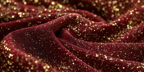 Crimson Velvet Dream: Shimmering Gold Flecks and Luxurious Folds