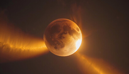 Ethereal View of a Full Moon with Orange and Fiery Glow.
