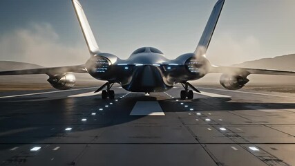Fighter Jet Taxiing on Desert Runway at Dawn.