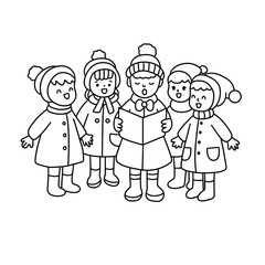 Christmas kawaii line art clipart bundle