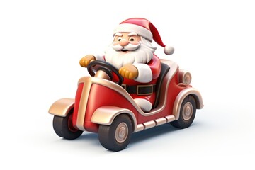 Santa figurine vehicle white background.
