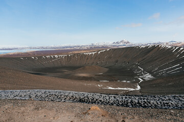 View of the circular crater of the Hverfjall volcano, Iceland