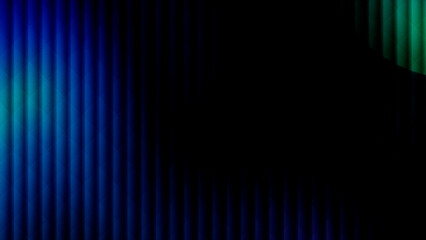 black background with blue cyan and teal vertical striped glow and abstract light refraction