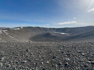 View of the circular crater of the Hverfjall volcano, Iceland