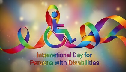 Celebrating international day for persons with disabilities with rainbow ribbons and wheelchair icon
