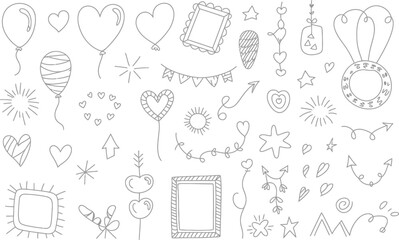 Doodle art with balloons hearts stars frames and other decorations