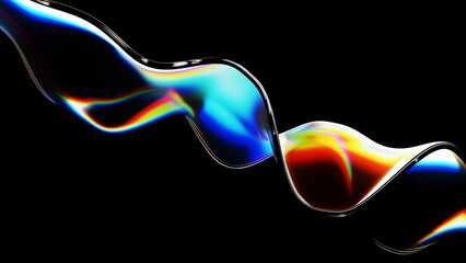 Bright colors swirl and flow in a fluid wave design against a dark background, offering a captivating visual experience that draws attention and sparks imagination. 3d render