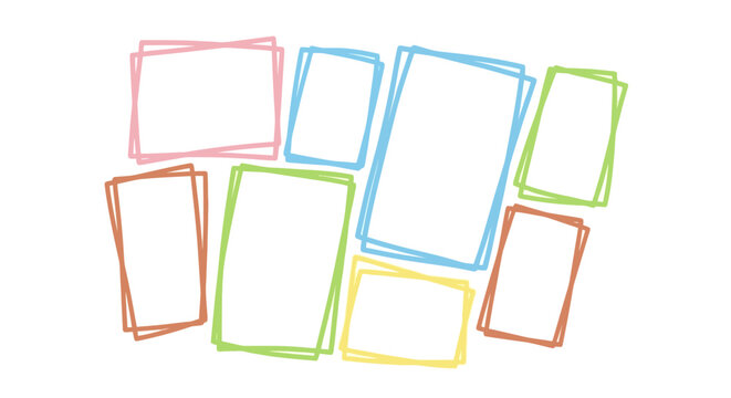 Vibrant, overlapping colorful hand drawn frames create dynamic visual space for creative projects and modern design layouts with a playful feel