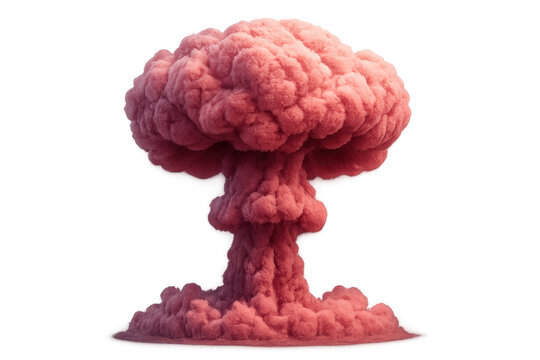 Growing pink nuclear mushroom cloud explosion of smoke and dust representing devastation and danger on transparent background - Powered by Adobe