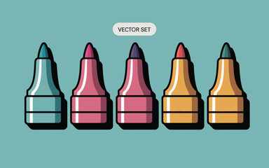 Illustration of five colorful markers arranged in a row vector
