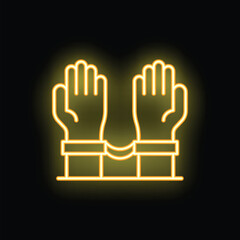 Obraz premium Glowing neon icon of hands wearing handcuffs, symbolizing captivity and lack of freedom