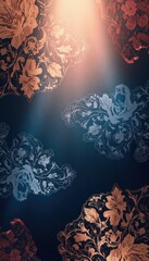 Elegant Floral Pattern Background Copper and Blue Design