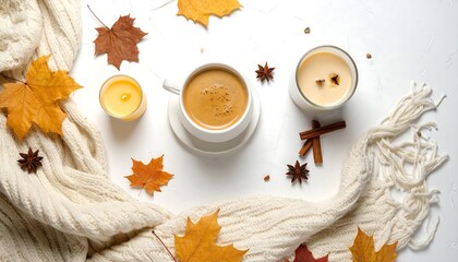 Autumnal Still Life - Coffee, Candles, and Cozy Scarf.