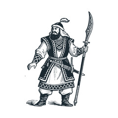 Naklejka premium Warrior of Tartars – Black and White Icon Vector and Illustration
