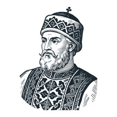 Naklejka premium Leader of Great Tartaria – Black and White Icon Vector and Illustration