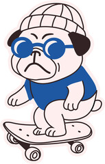 Fototapeta premium Skateboarder Pug Rocking Sunglasses and Beanie