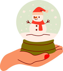 Hand Holding a Christmas Snow Globe with Snowman