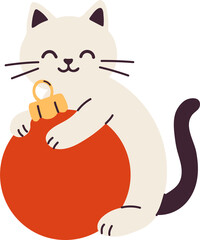 Cute Cat Hugging a Christmas Ornament for the Holidays