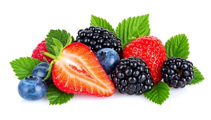Fresh Berry Medley - A Vibrant Mix of Strawberries, Blueberries, and Blackberries.