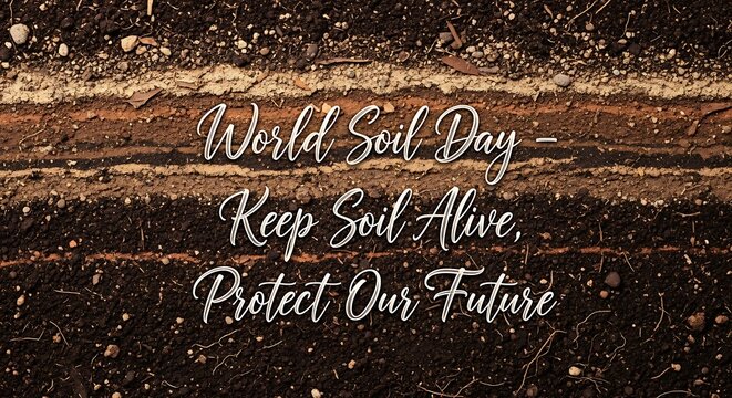 World soil day message with layers of earth and soil texture background close up view from above - Powered by Adobe