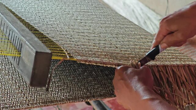 Reed mattress. Weaving and production process. Thai local handcrafted.