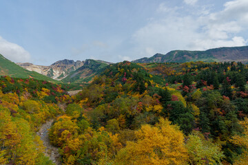 Autumn Colors on Tokachidake Volcano Seen from Ryounkaku Hot Spring, Kamifurano, Hokkaido
