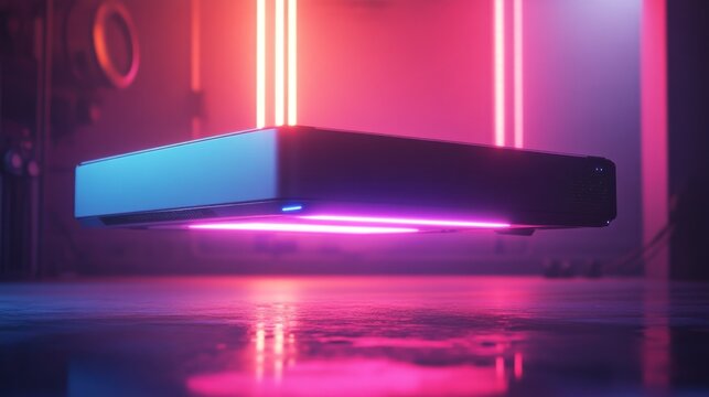 Abstract geometric shape illuminated in colorful light