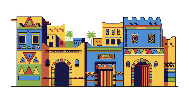 Colorful traditional old town cityscape with whimsical architectural facades