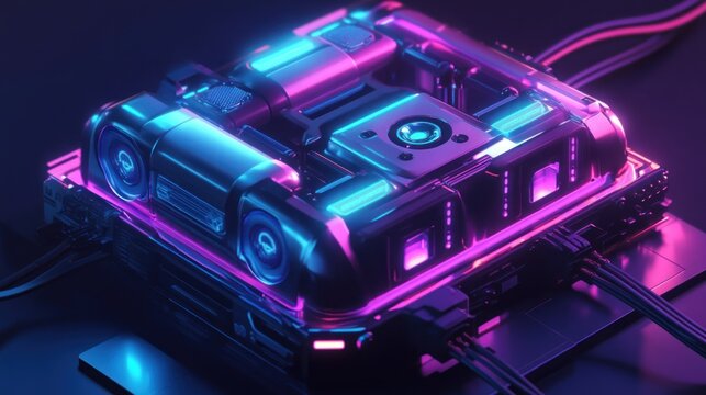 Abstract neon cube structure digital art