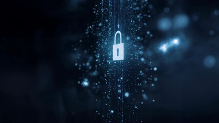 Futuristic hand touching glowing lock hologram in dark background, symbolizing cybersecurity, innovation, and access control in technology and business.