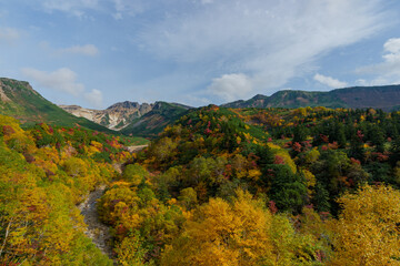 Autumn Colors on Tokachidake Volcano Seen from Ryounkaku Hot Spring, Kamifurano, Hokkaido