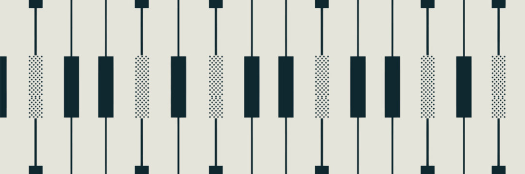 Repeating pattern of dark rectangles and dotted rectangles connected by thin vertical lines on light background