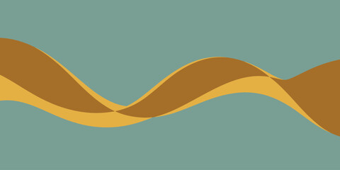 A wavy ribbon design in shades of gold and yellow against a muted teal background abstract design art