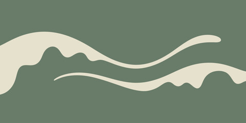 Abstract illustration of two cream colored wave like shapes on a sage green colored background