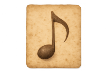 Eighth musical note in vintage sepia style on old parchment, representing sound, melody, and classic music with transparent background