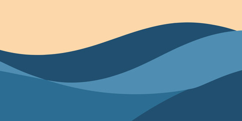 A minimalist illustration of layered curved shapes in shades of blue and a light beige background
