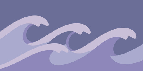 Stylized illustration of three waves with a light purple and dark purple color palette scheme