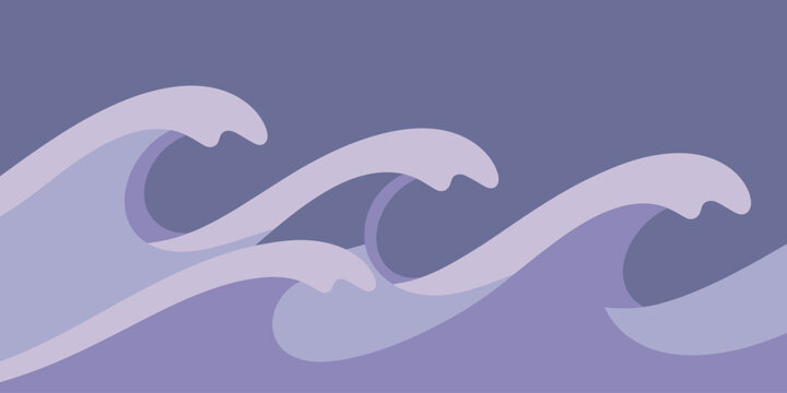 Stylized illustration of three waves with a light purple and dark purple color palette scheme
