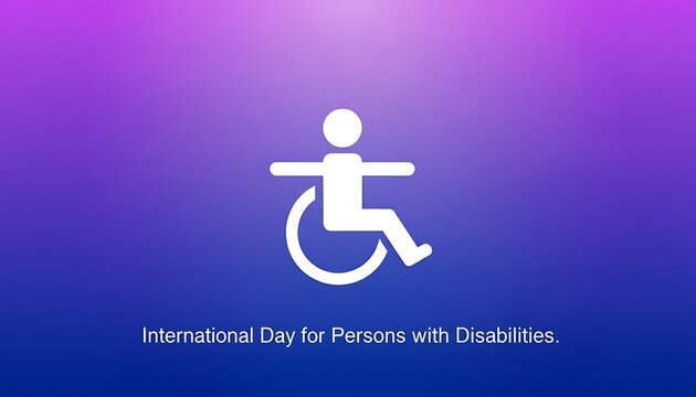 White wheelchair symbol on purple background for international day of persons with disabilities
