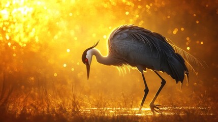 Obraz premium Crane silhouette in golden light