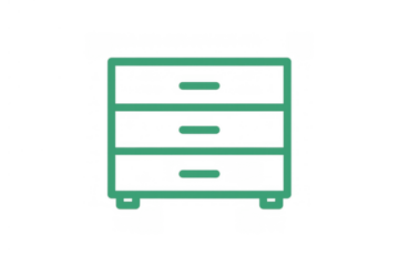 Dresser icon representing furniture, storage, and home organization in a clean line art style with transparent background