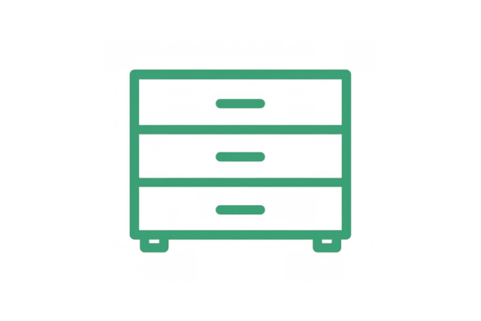 Dresser icon representing furniture, storage, and home organization in a clean line art style with transparent background