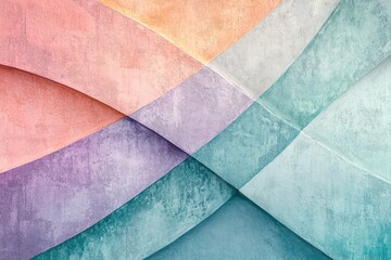 Abstract textured architectural surfaces in soft pastel peach, pink, purple, and teal. Intersecting curves create a modern geometric design.