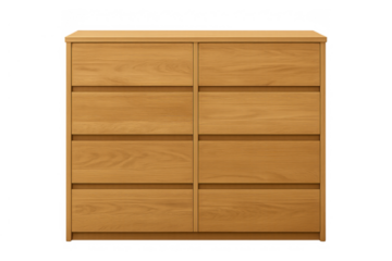 Wooden chest of drawers with ample storage space, featuring a modern design and natural light wood finish