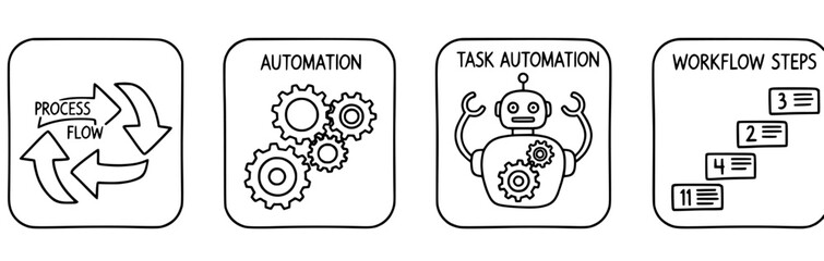 Vecter icons for process flow, automation, task management and workflow steps  for business and technology management