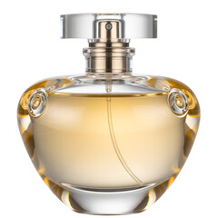 Elegant Glass Perfume Bottle with Golden Liquid and Clear Cap on White Background fragrance scent isolated on a transparent background