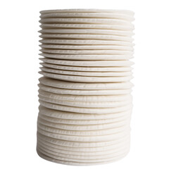 Stack of White Round Pads or Discs with Textured Surface on White Background stacked isolated on a transparent background